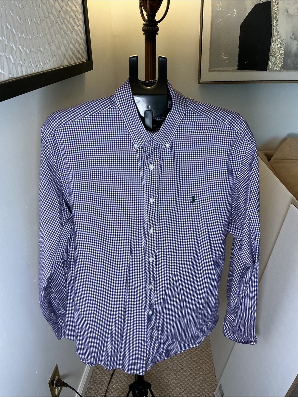 Polo Ralph Lauren Men’s 17.5 36/37 Classic Fit Purple Gingham Dress Shirt
